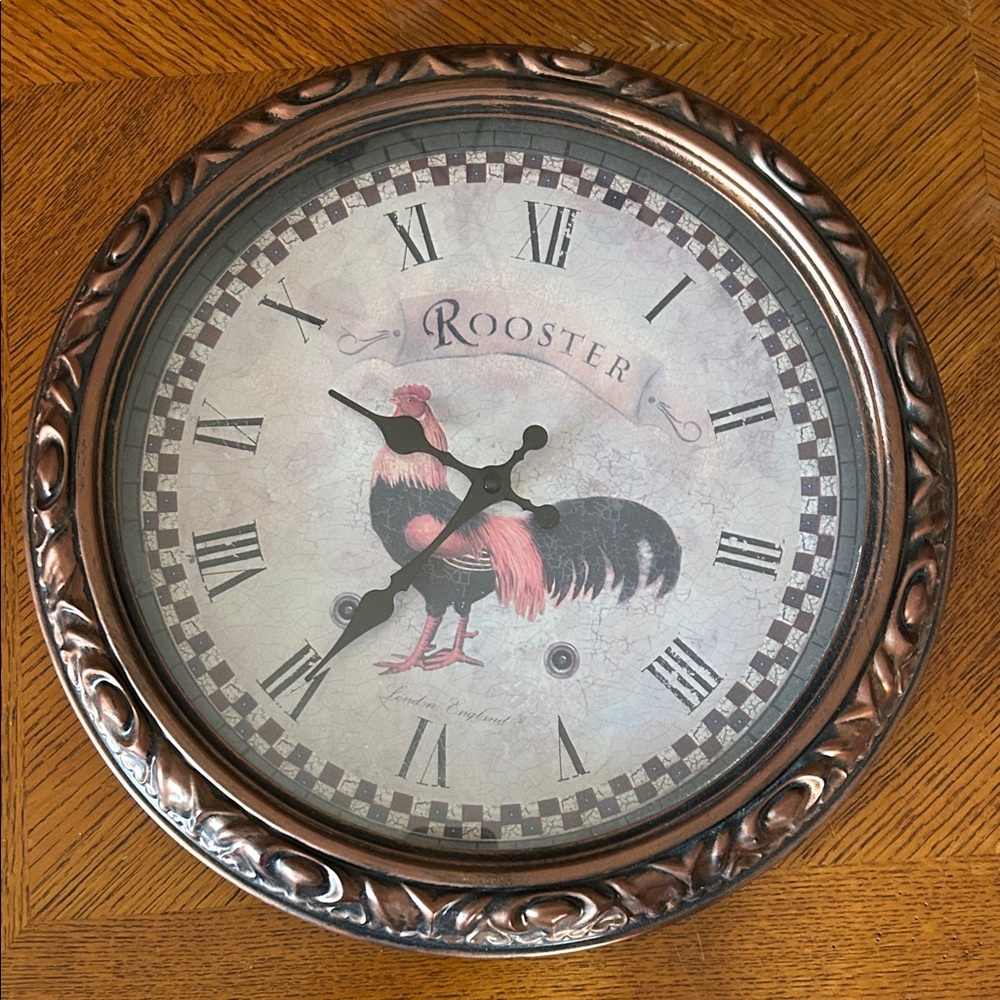 Rooster Wall Clock in Copper and Black - Decorative Home Wall Decor